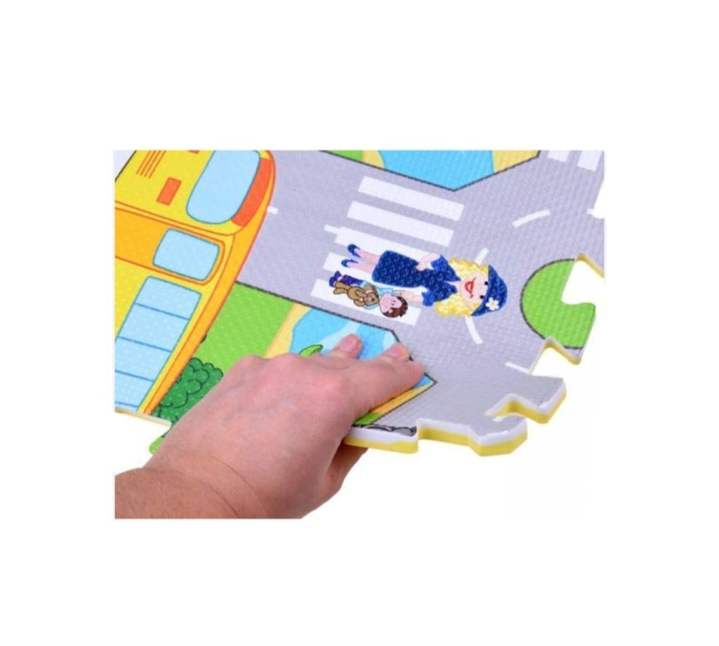 Covor joaca copii, Oraselul Puzzle burete Trafic, 120×120 cm