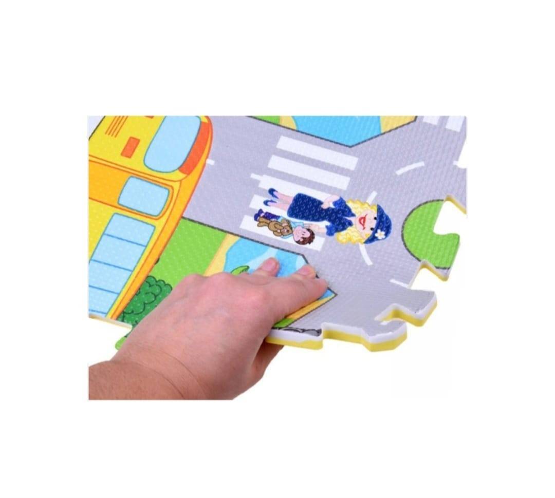 Covor joaca copii, Oraselul Puzzle burete Trafic, 120×120 cm