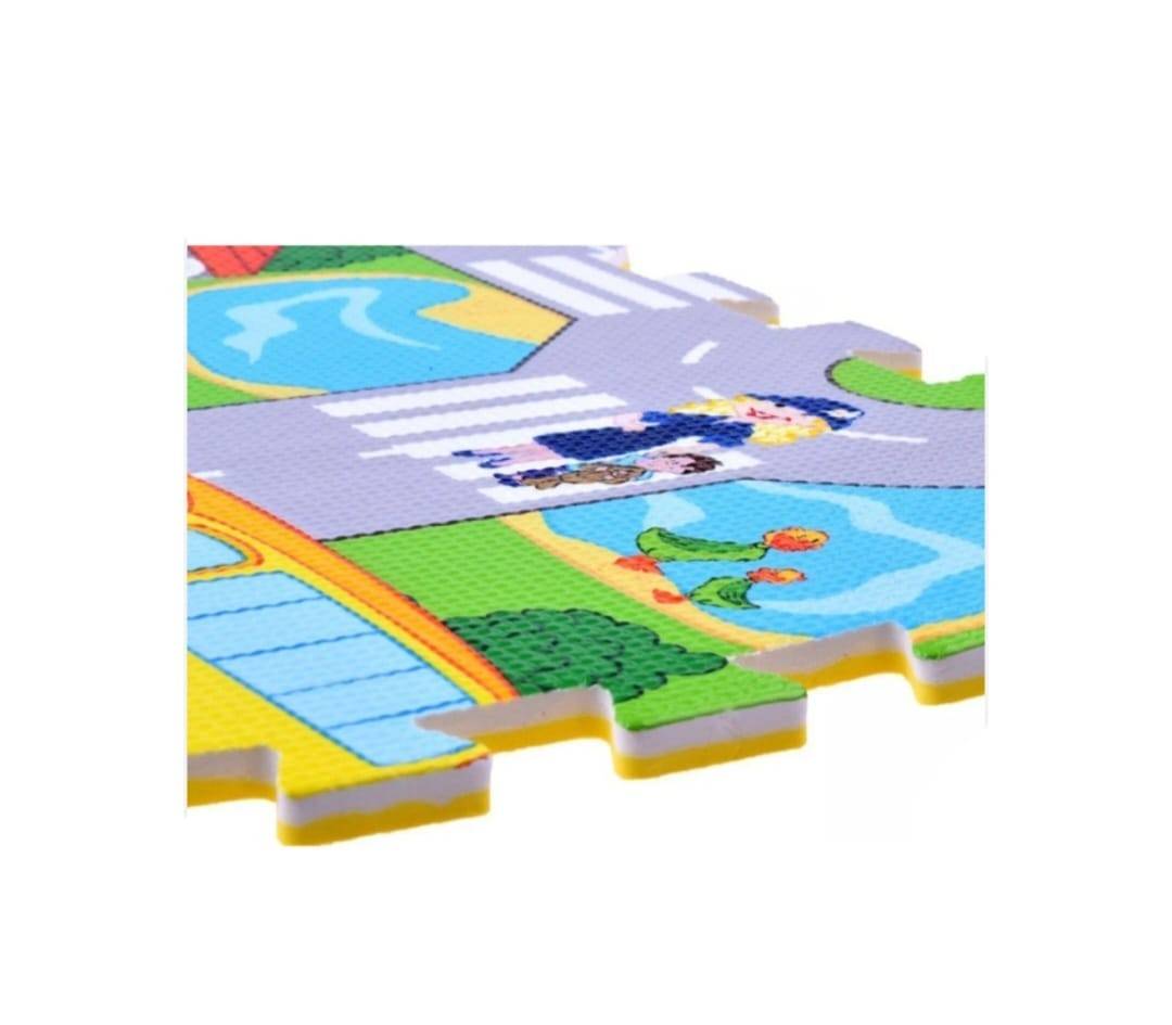 Covor joaca copii, Oraselul Puzzle burete Trafic, 120×120 cm