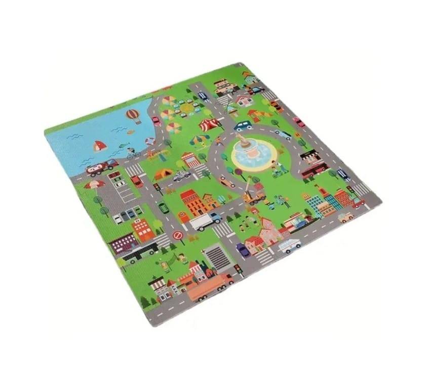 Covoras puzzle de joaca, Oraselul Vesel, multicolor, 60 cm x 60 cm