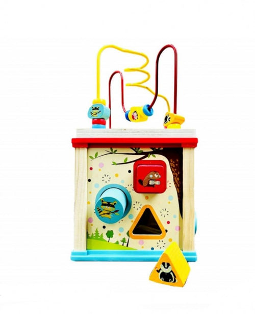 Cub cu activitati Montessori, educativ 5 in 1, lemn, multicolor – imagine 2 | Masha Shop