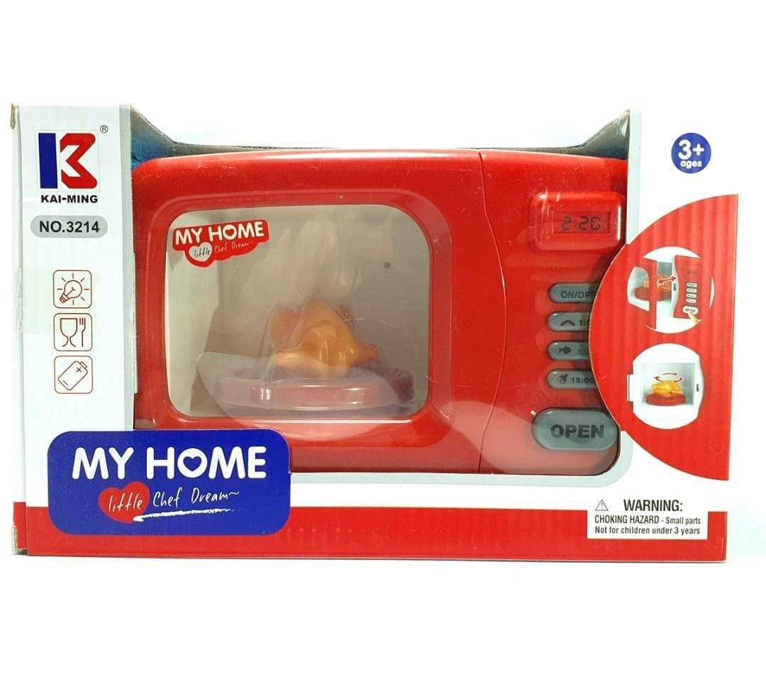 Cuptor cu microunde pentru copii, sunete si lumini, alb/rosu, 20 cm