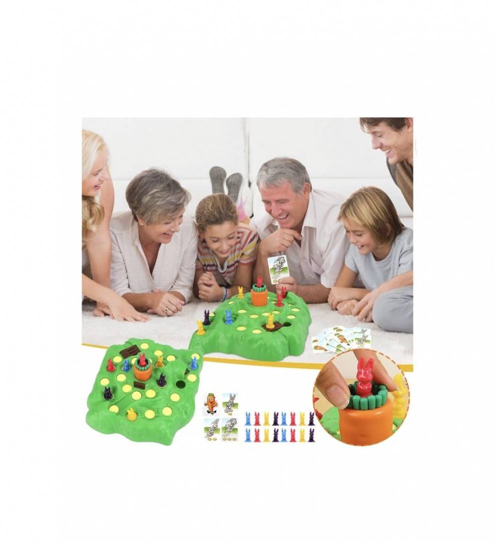 Cursa Iepurasului Board Game, Funny Bunny, 16 iepurasi, multicolor, 4 ani+