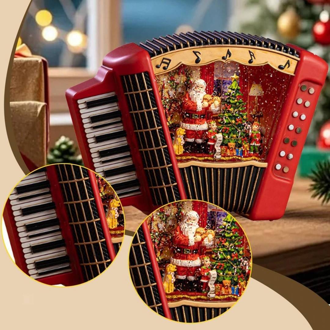 Cutie muzicală de Crăciun cu glob de zăpadă, statuie acordeon, pentru biroul festivalului