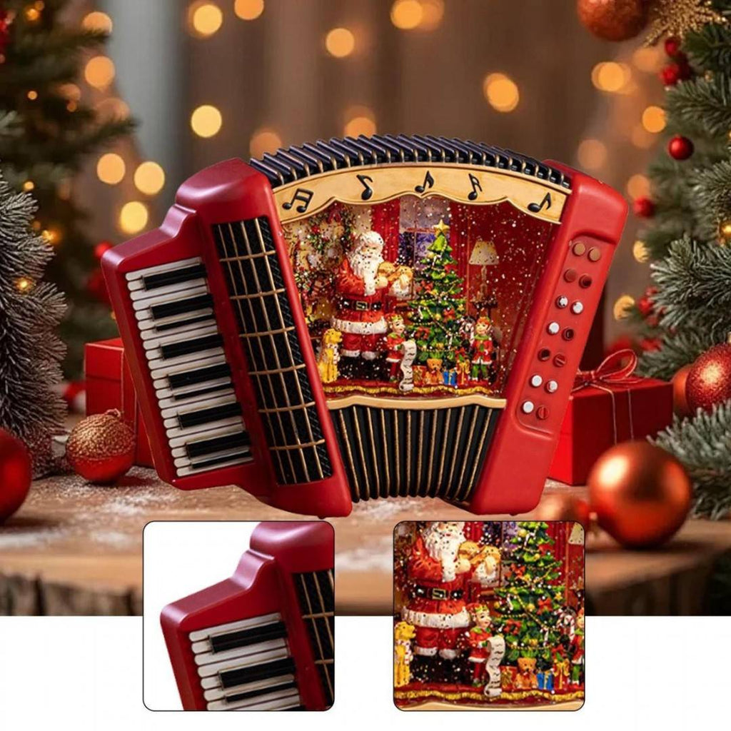 Cutie muzicală de Crăciun cu glob de zăpadă, statuie acordeon, pentru biroul festivalului