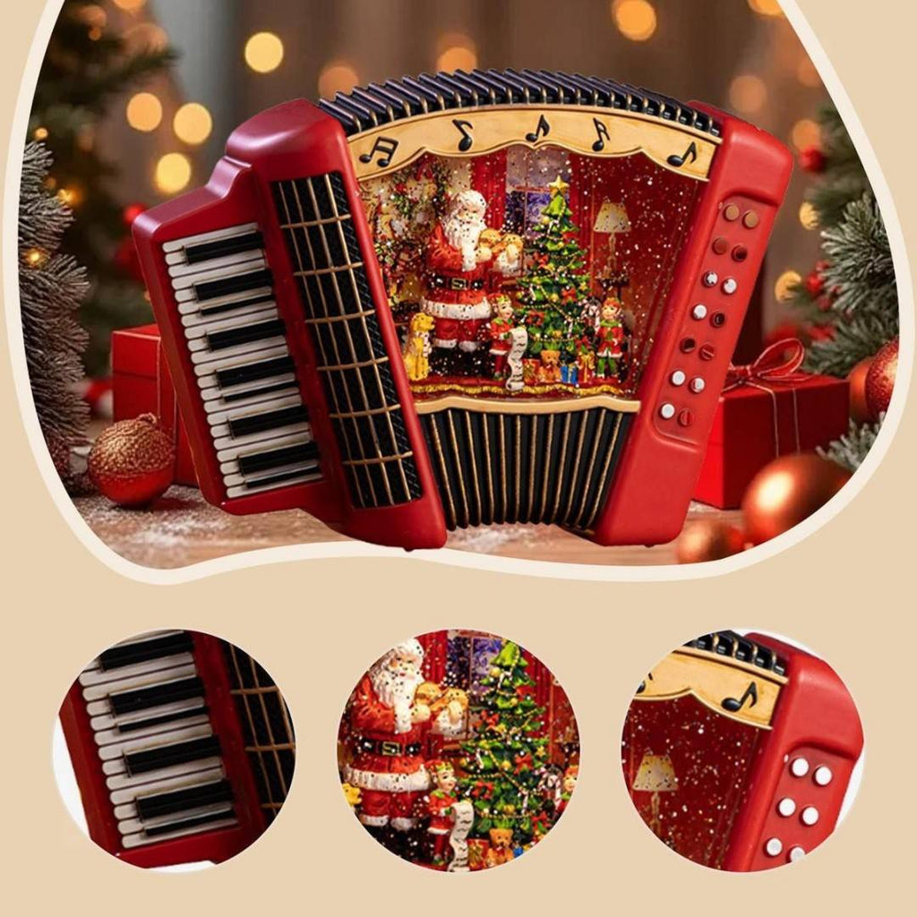 Cutie muzicală de Crăciun cu glob de zăpadă, statuie acordeon, pentru biroul festivalului