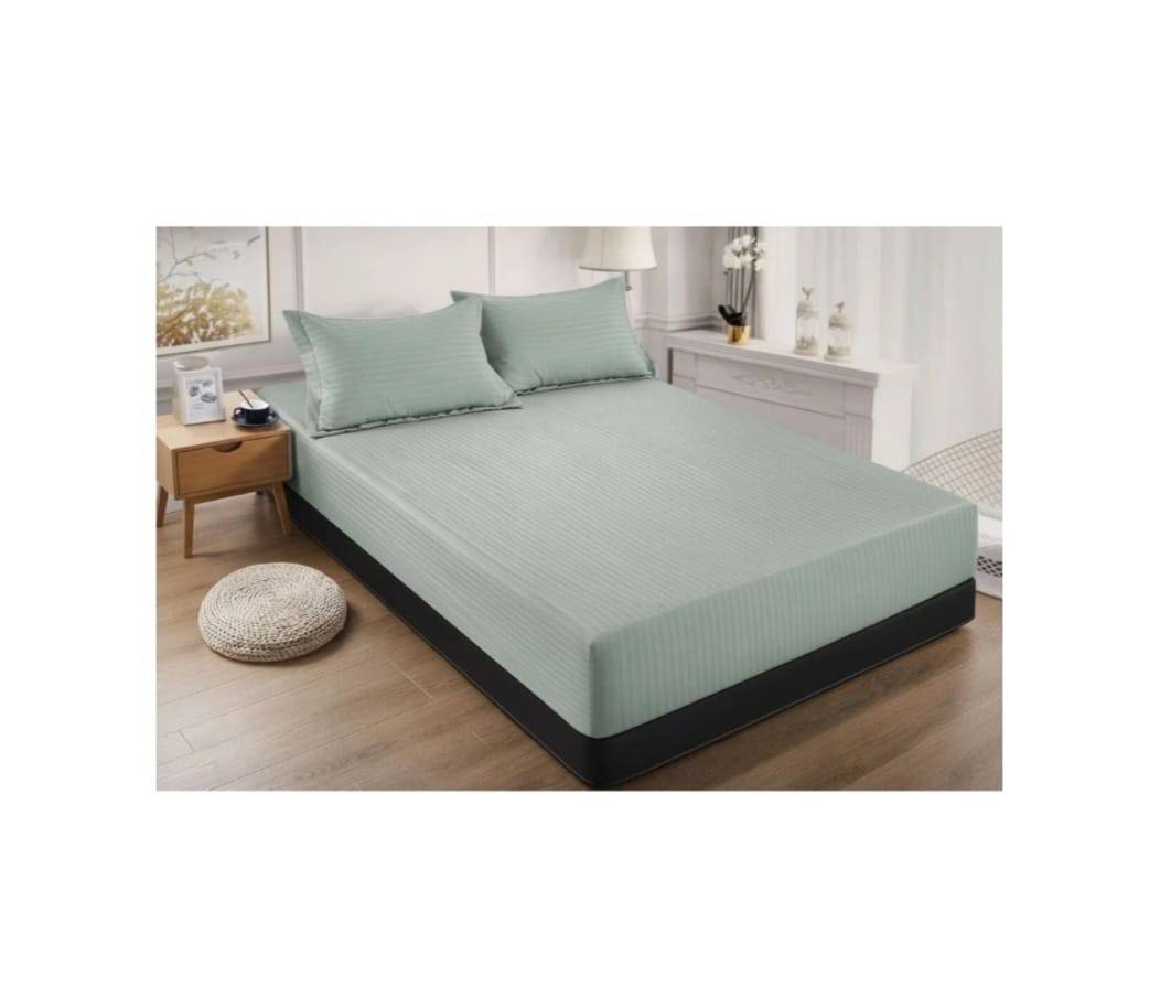 Cuvertură de pat cu elastic, 2 fețe de perna, damasc din bumbac , vernil, 180x200 cm