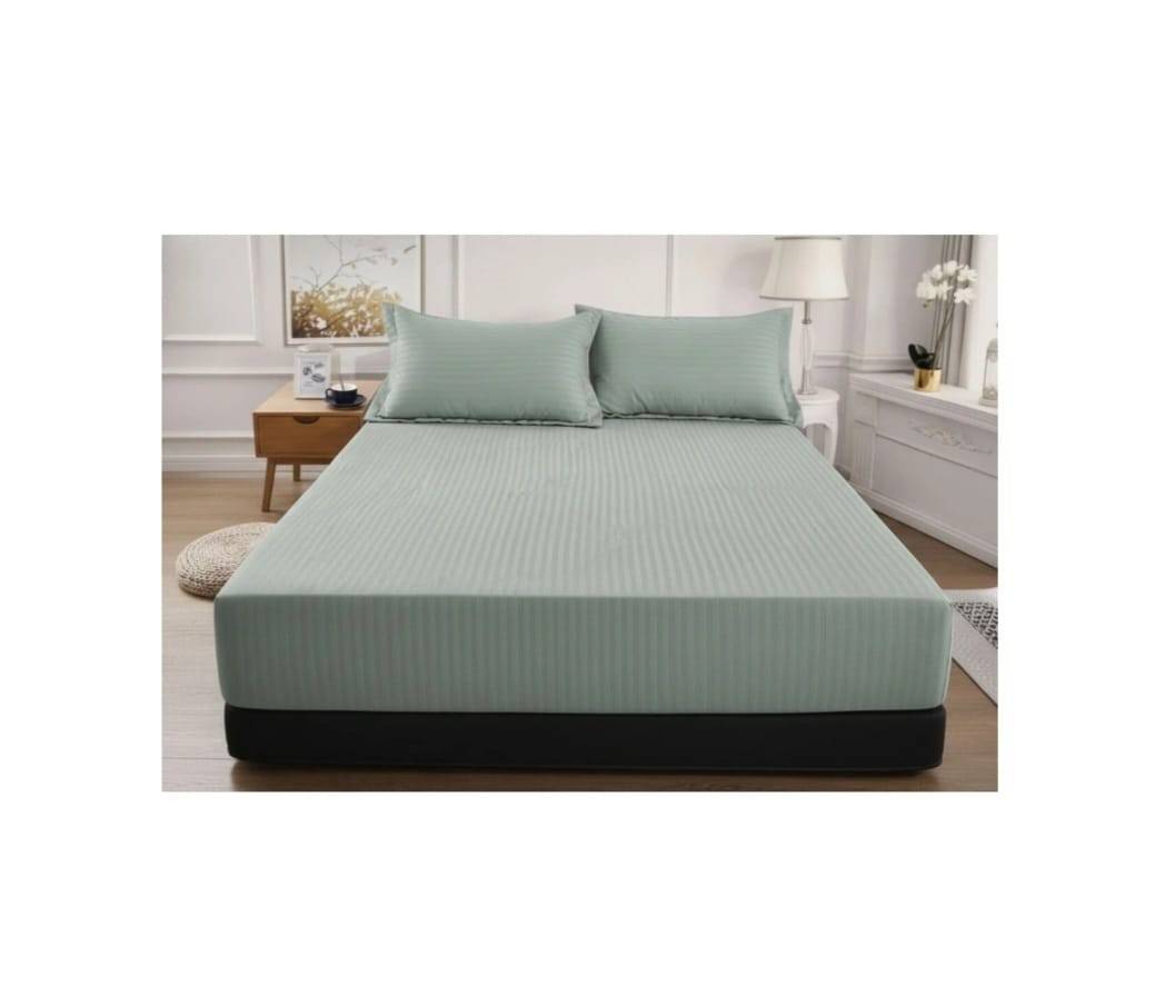 Cuvertură de pat cu elastic, 2 fețe de perna, damasc din bumbac , vernil, 180x200 cm