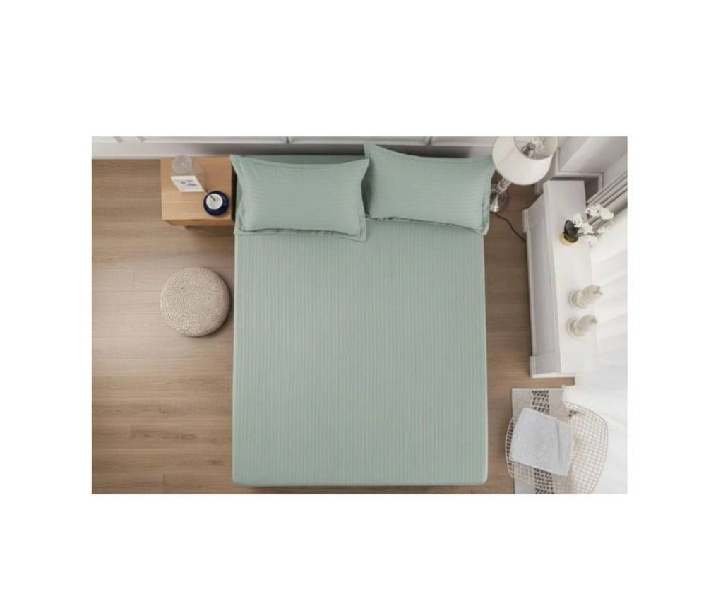 Cuvertură de pat cu elastic, 2 fețe de perna, damasc din bumbac , vernil, 180x200 cm