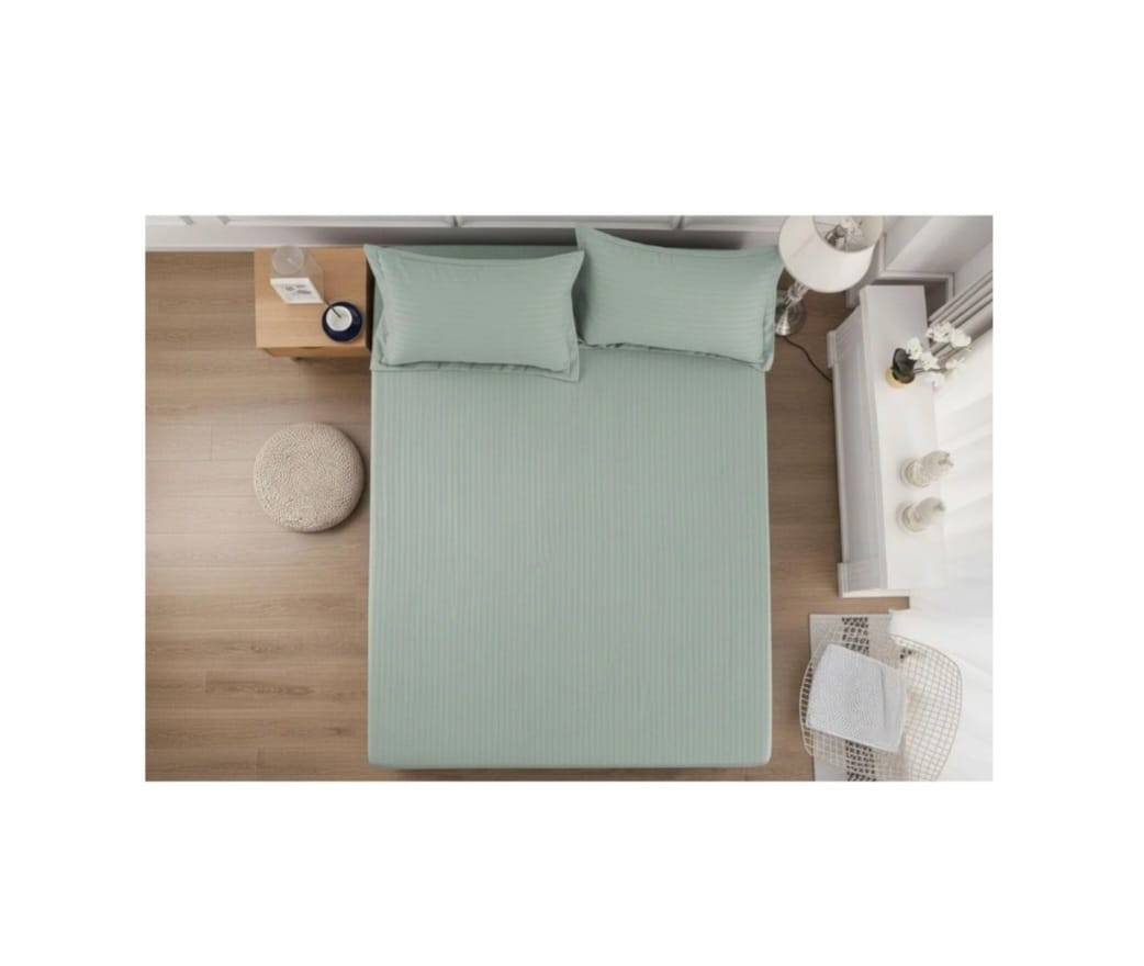 Cuvertură de pat cu elastic, 2 fețe de perna, damasc din bumbac , vernil, 180x200 cm