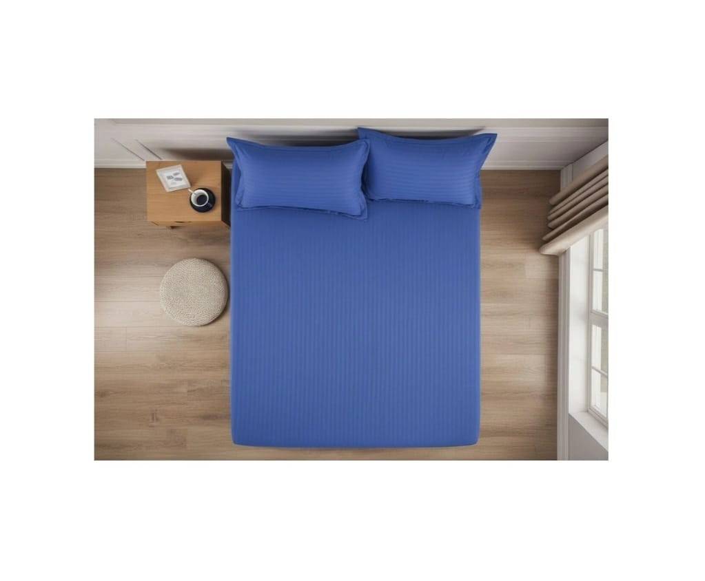 Cuvertură de pat cu elastic, 2 fețe de perna, damasc din bumbac, albastru deschis, 180x200 cm