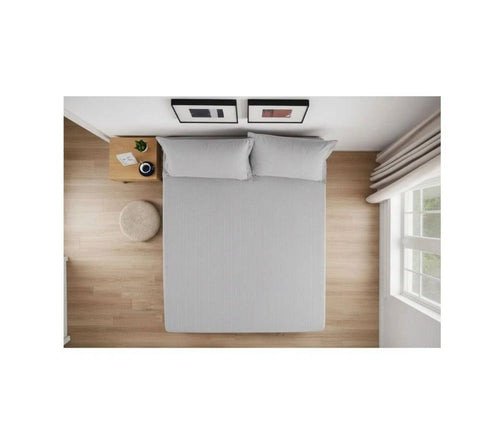 Cuvertură de pat cu elastic, 2 fețe de perna, damasc din bumbac, gri deschis, 180x200 cm – imagine 2 | Masha Shop