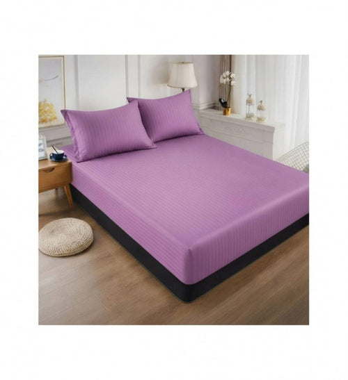 Cuvertură de pat cu elastic, 2 fețe de perna, damasc din bumbac, mov, 180x200 cm – imagine 2 | Masha Shop