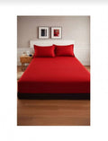 Cuvertură de pat cu elastic, 2 fețe de perna, damasc din bumbac, rosu, 180x200 cm