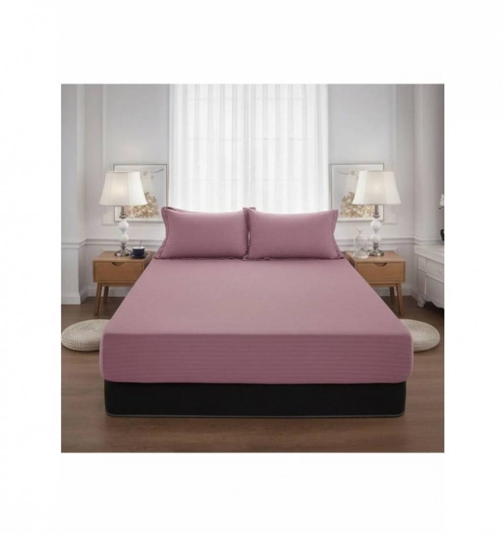 Cuvertură de pat cu elastic, 2 fețe de perna, damasc din bumbac, roz, 180x200 cm