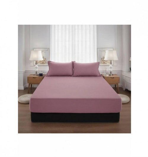 Cuvertură de pat cu elastic, 2 fețe de perna, damasc din bumbac, roz, 180x200 cm | Masha Shop