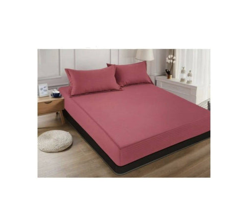 Cuvertură de pat cu elastic, 2 fețe de perna, damasc din bumbac, roz inchis, 180x200 cm | Masha Shop