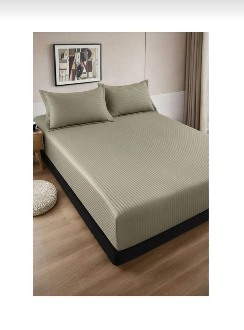 Cuvertură de pat cu elastic, 2 fețe de perna, damasc din bumbac, vernil, 180x200 cm