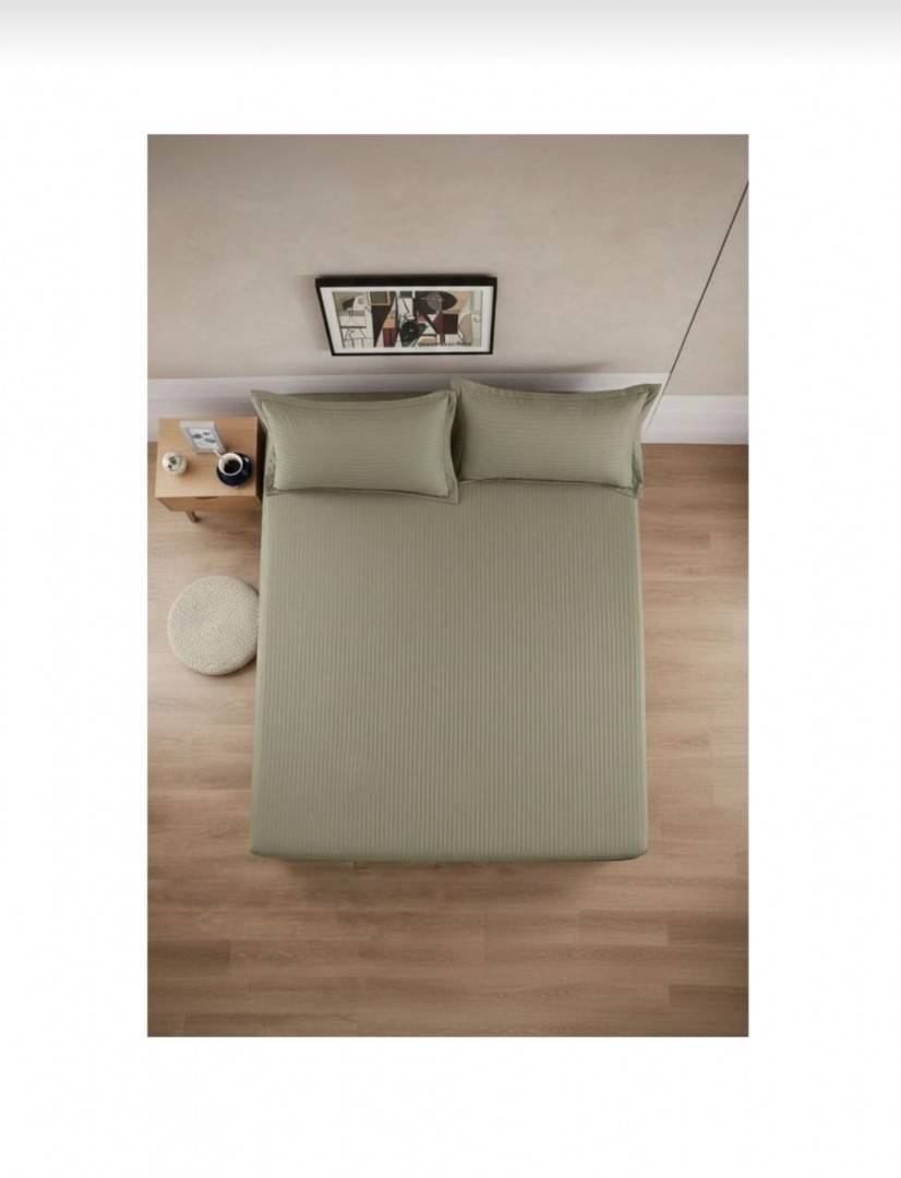 Cuvertură de pat cu elastic, 2 fețe de perna, damasc din bumbac, vernil, 180x200 cm