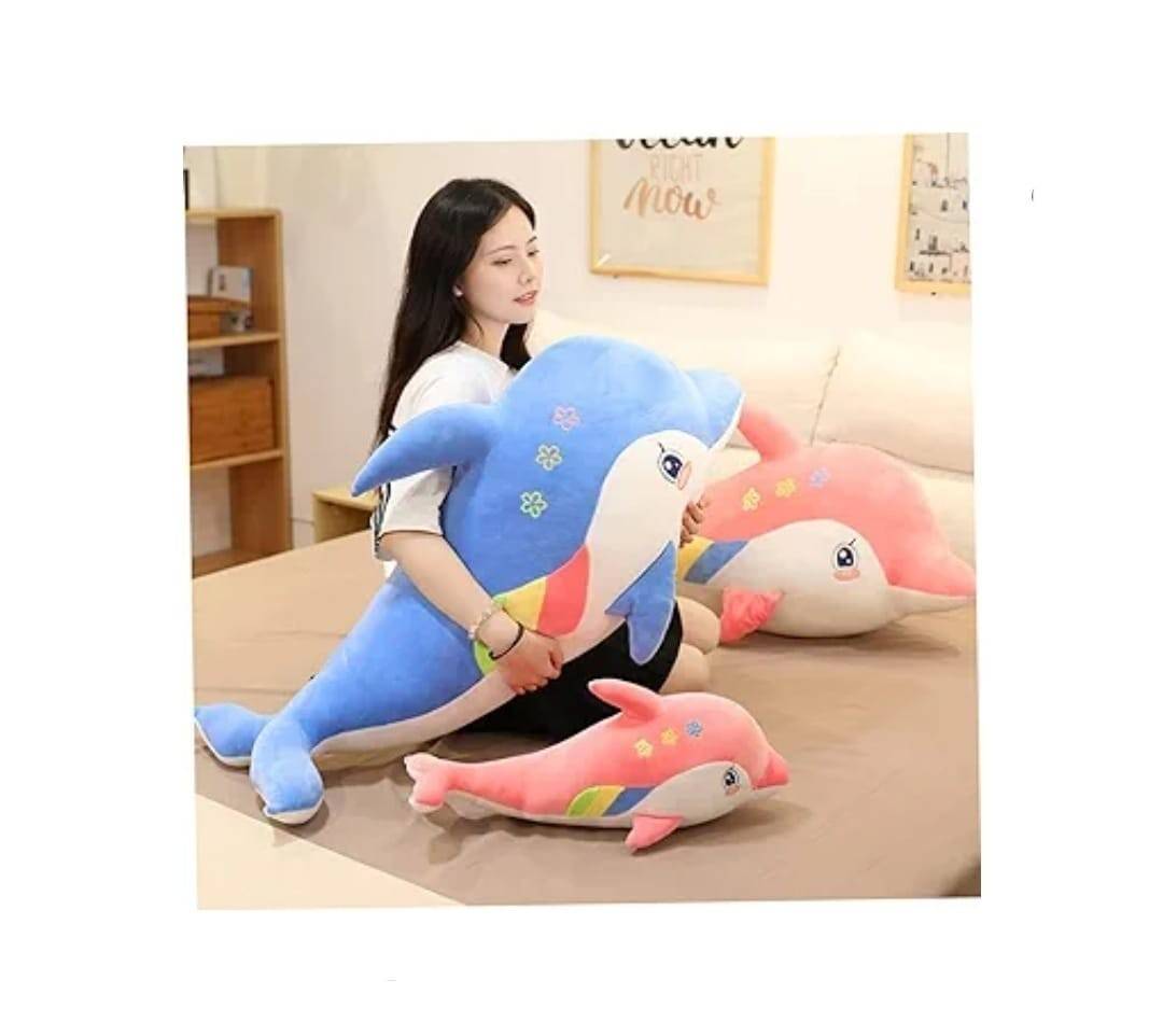 Delfin de plus, albastru, 60 cm
