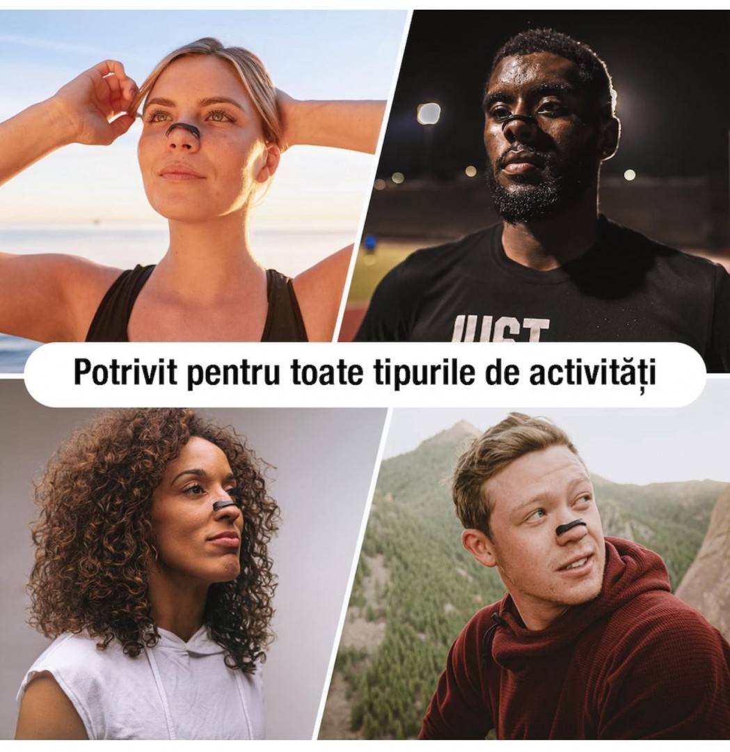 Dilatator Nazal Antisforait, Mareste Capacitatea Respiratorie,  60 de Plasturi, , Impermeabil, Confortabil, Negru