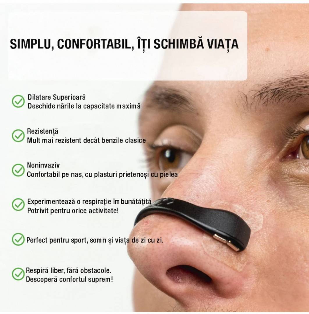 Dilatator Nazal Antisforait, Mareste Capacitatea Respiratorie,  60 de Plasturi, , Impermeabil, Confortabil, Negru