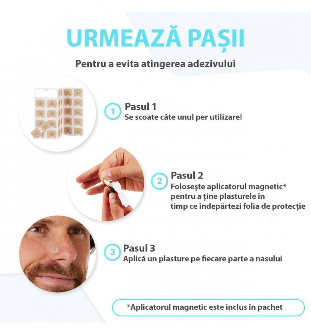 Dilatator Nazal Antisforait, Mareste Capacitatea Respiratorie,  60 de Plasturi, , Impermeabil, Confortabil, Negru