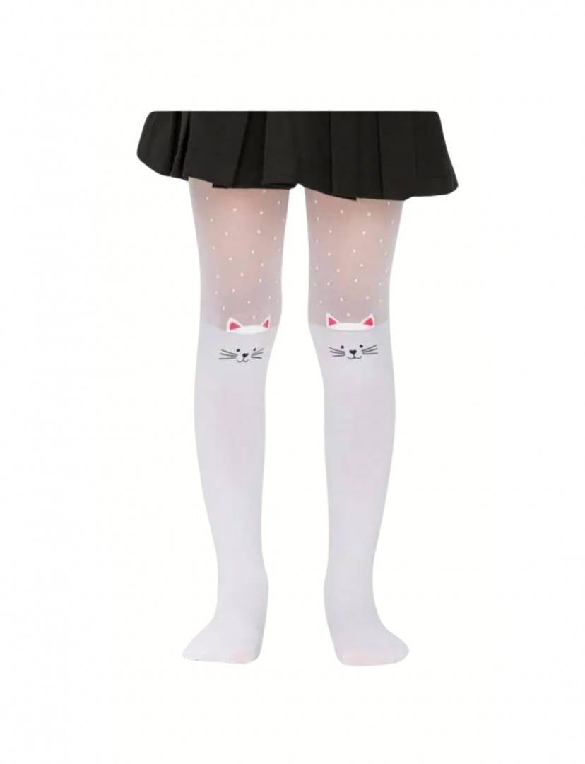 Dres lycra fetite, model Pisica, alb, marimea 5 ani - 10 ani