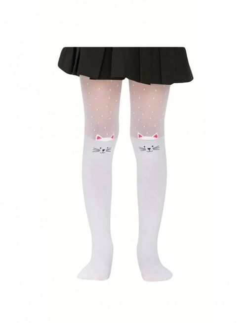 Dres lycra fetite, model Pisica, alb, marimea 5 ani - 10 ani