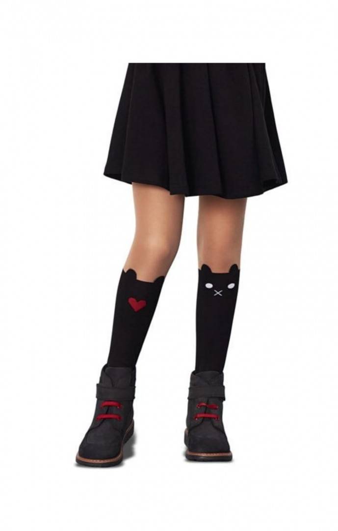 Dres lycra fetite, model Pisica, beige/negru, marimea 7 ani - 14 ani