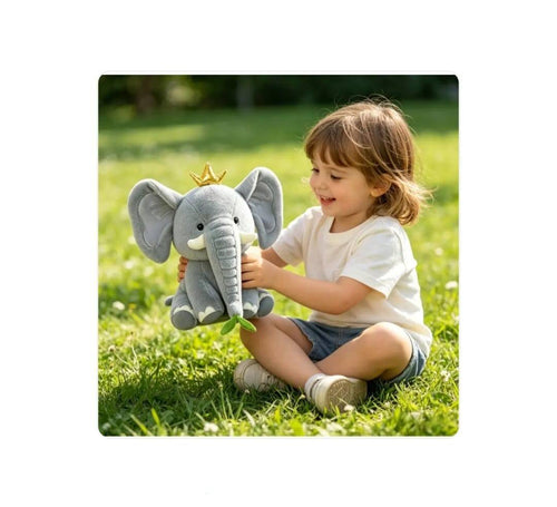 Elefant din plus cu coroana, pentru copii, gri, 27 cm, 2 ani+