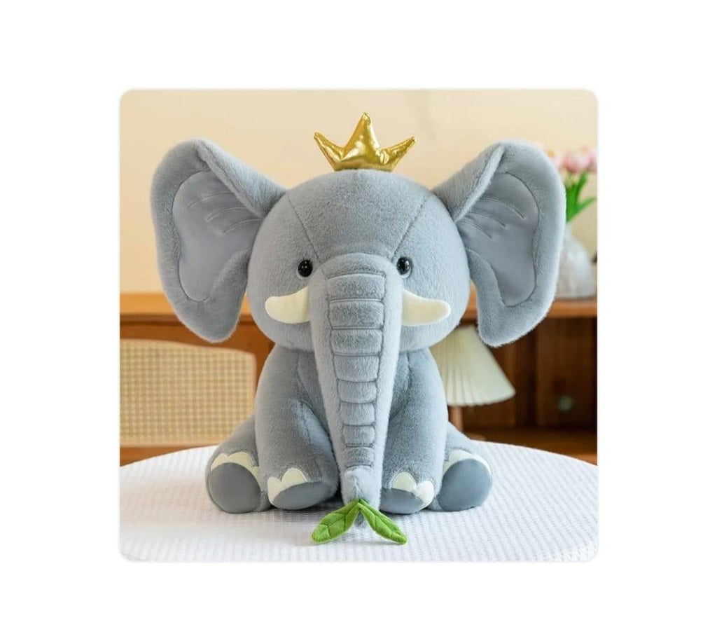 Elefant din plus cu coroana, pentru copii, gri, 27 cm, 2 ani+