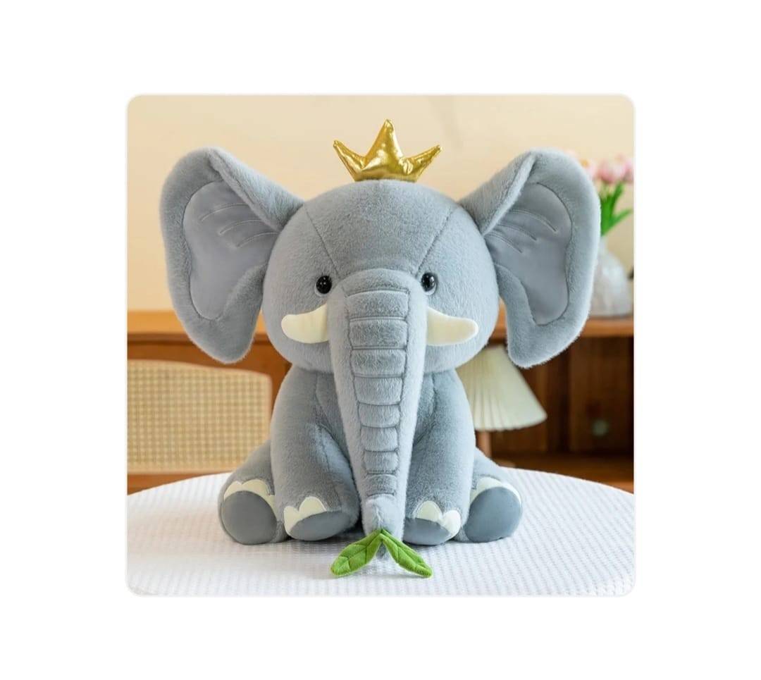 Elefant din plus cu coroana, pentru copii, gri, 27 cm, 2 ani+