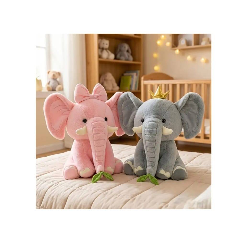 Elefant din plus cu coroana, pentru copii, gri, 27 cm, 2 ani+