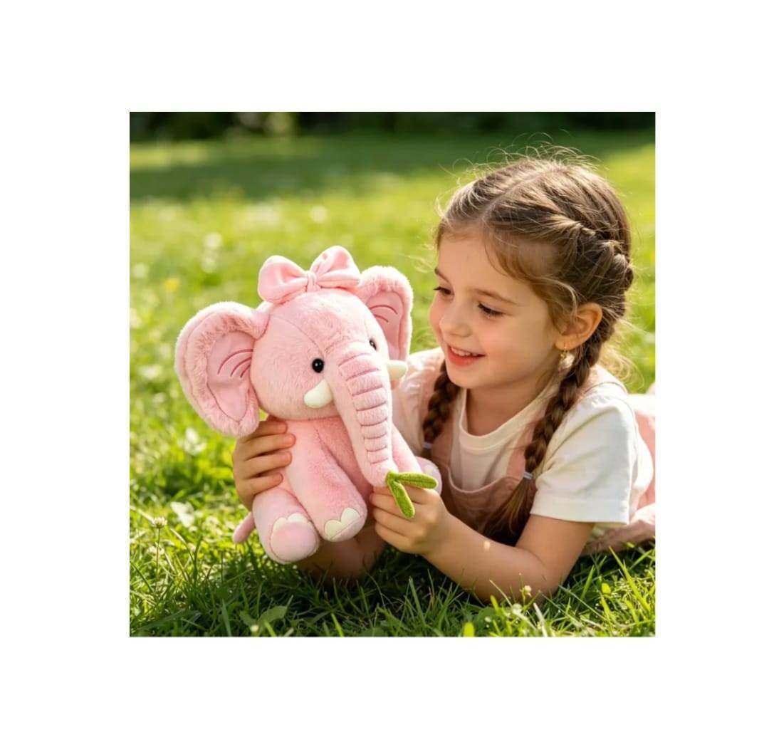 Elefant din plus cu coroana, pentru copii, roz, 27 cm, 2 ani+
