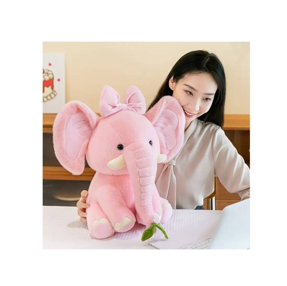 Elefant din plus cu coroana, pentru copii, roz, 27 cm, 2 ani+