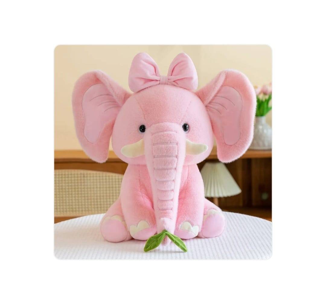 Elefant din plus cu coroana, pentru copii, roz, 27 cm, 2 ani+