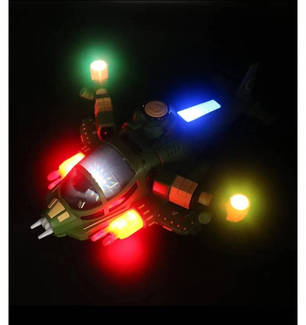 Elicopter de jucarie interactiv, sunete si lumini, verde, 30 cm