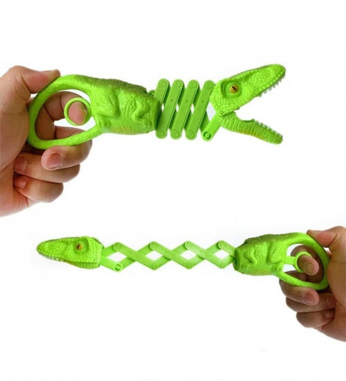 Figurina cap Dinozaur cu brat telescopic, verde,  20 cm - 30 cm