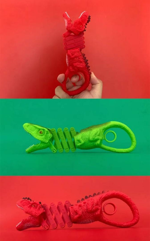 Figurina cap Dinozaur cu brat telescopic, verde,  20 cm - 30 cm