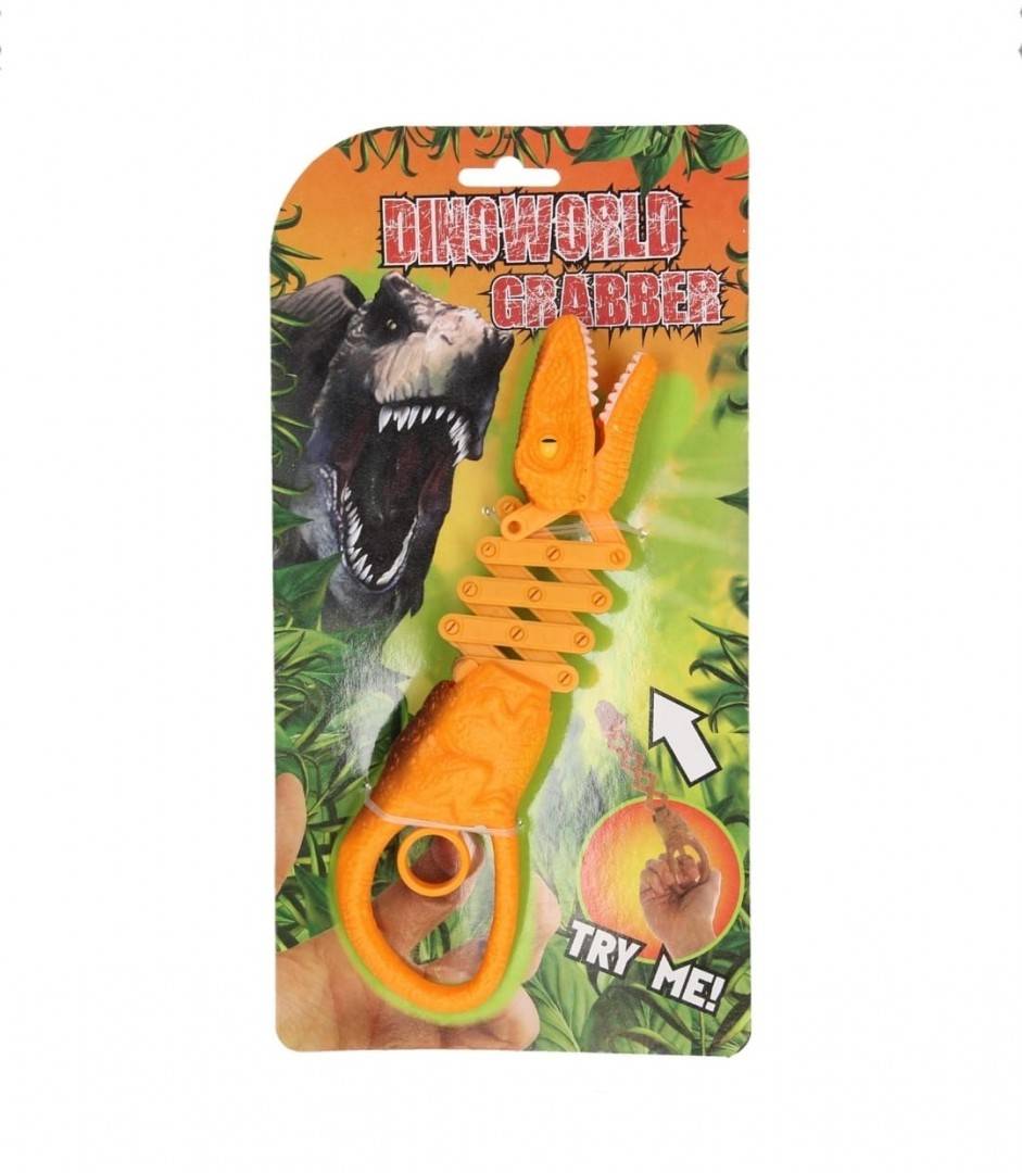 Figurina cap Dinozaur cu brat telescopic, verde,  20 cm - 30 cm