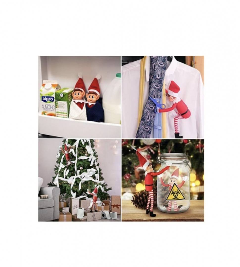 Figurina de plus, Elf de Craciun cu Velcro in Mana, rosu, 44 cm