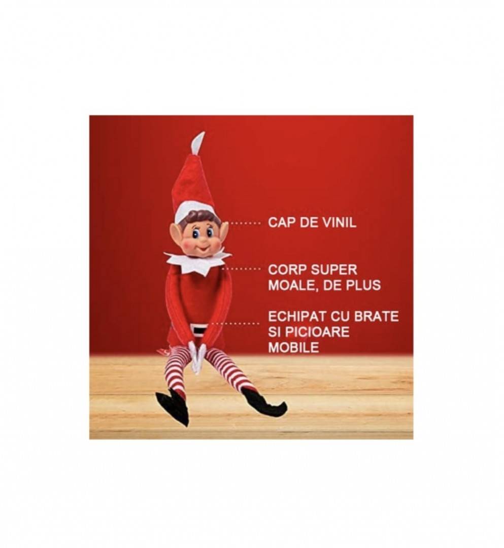 Figurina de plus, Elf de Craciun cu Velcro in Mana, rosu, 44 cm