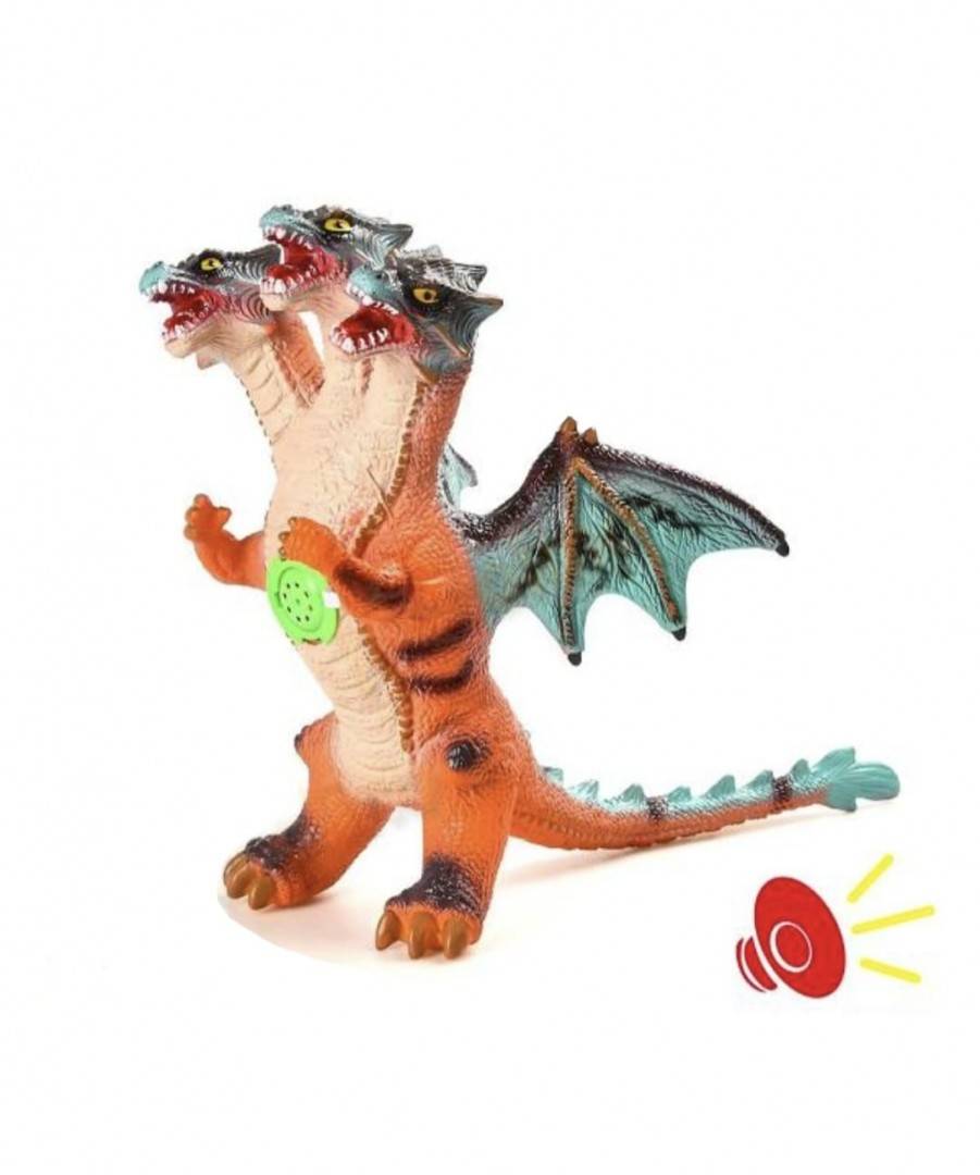 Figurina Dragon tip Dinozaur, cu 3 capete, sunete, multicolor, 50 cm
