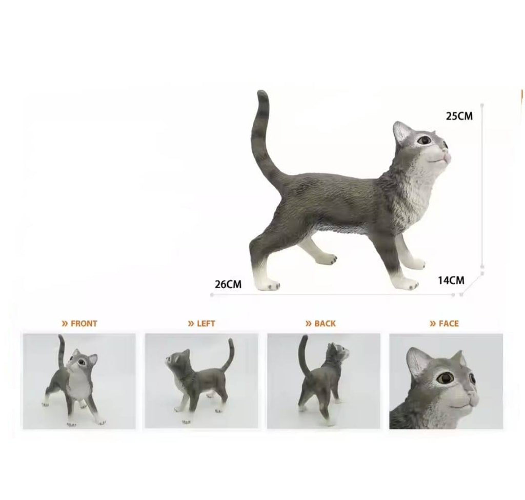 Figurina Pisica, realist, gri/alb, 26 cm