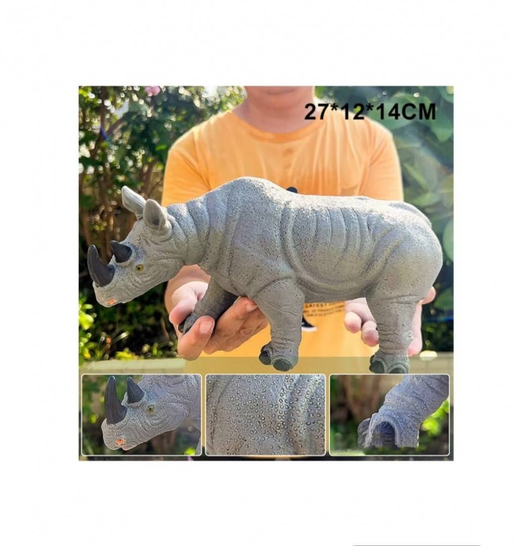 Figurina Rinocer, realist, gri inchis, 26 cm