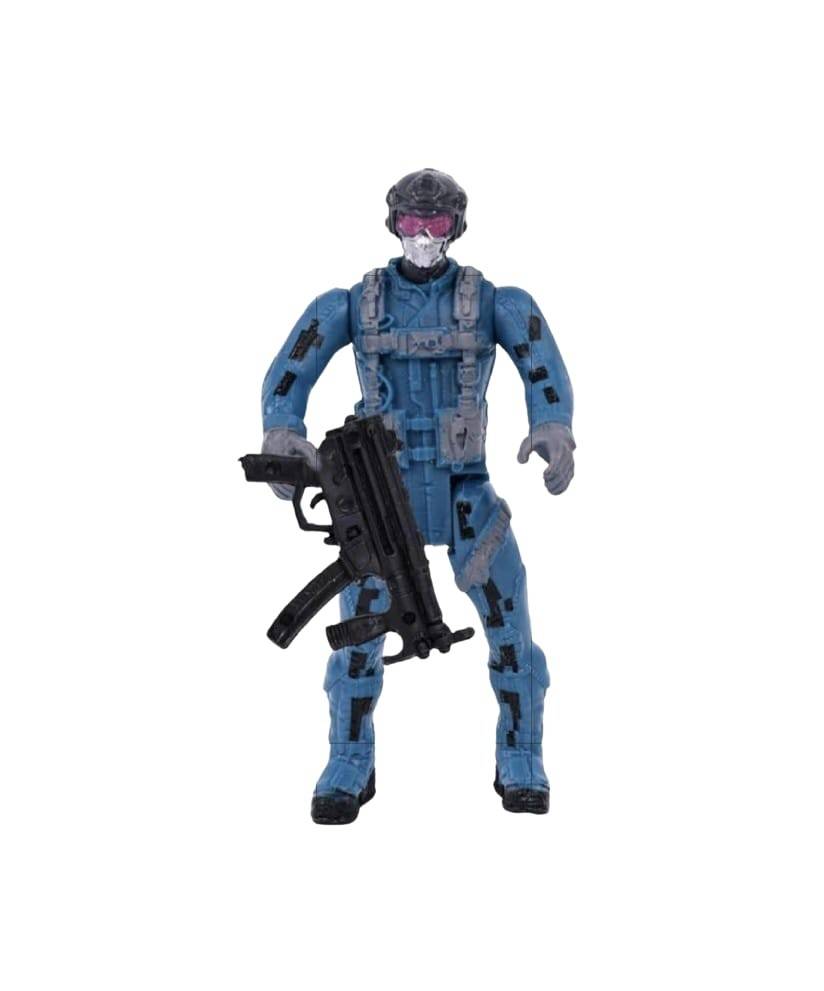 Figurina Soldat cu pusca, 2 accesorii, albastru inchis, 9.5 cm