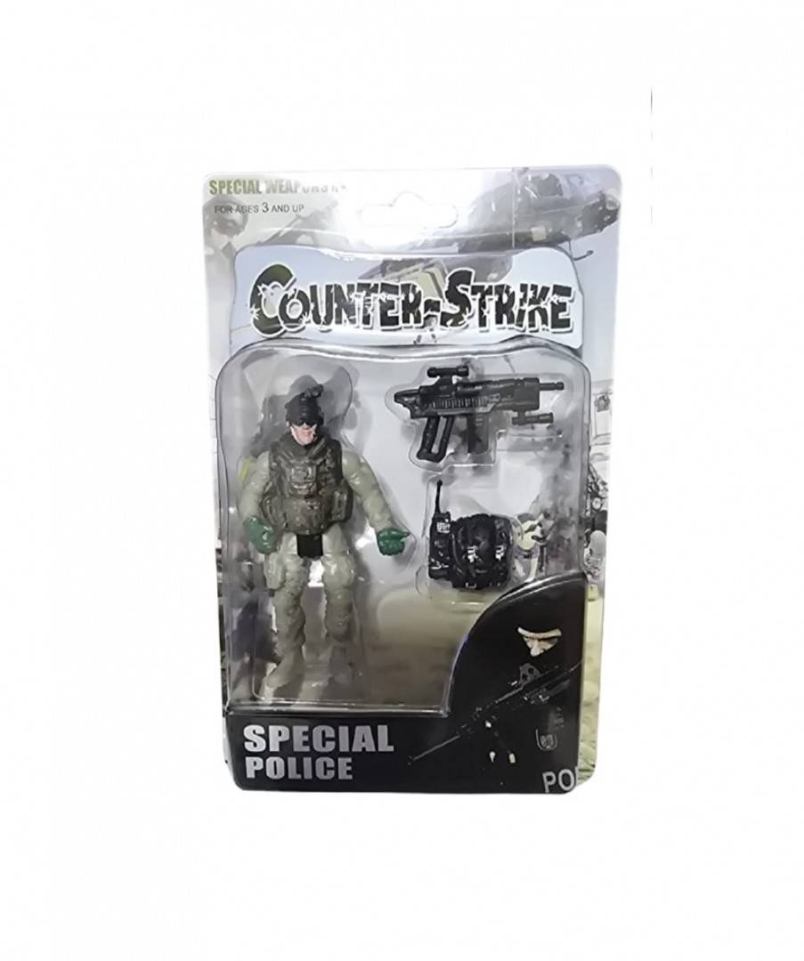 Figurina Soldat cu pusca, 2 accesorii, gri, 9.5 cm