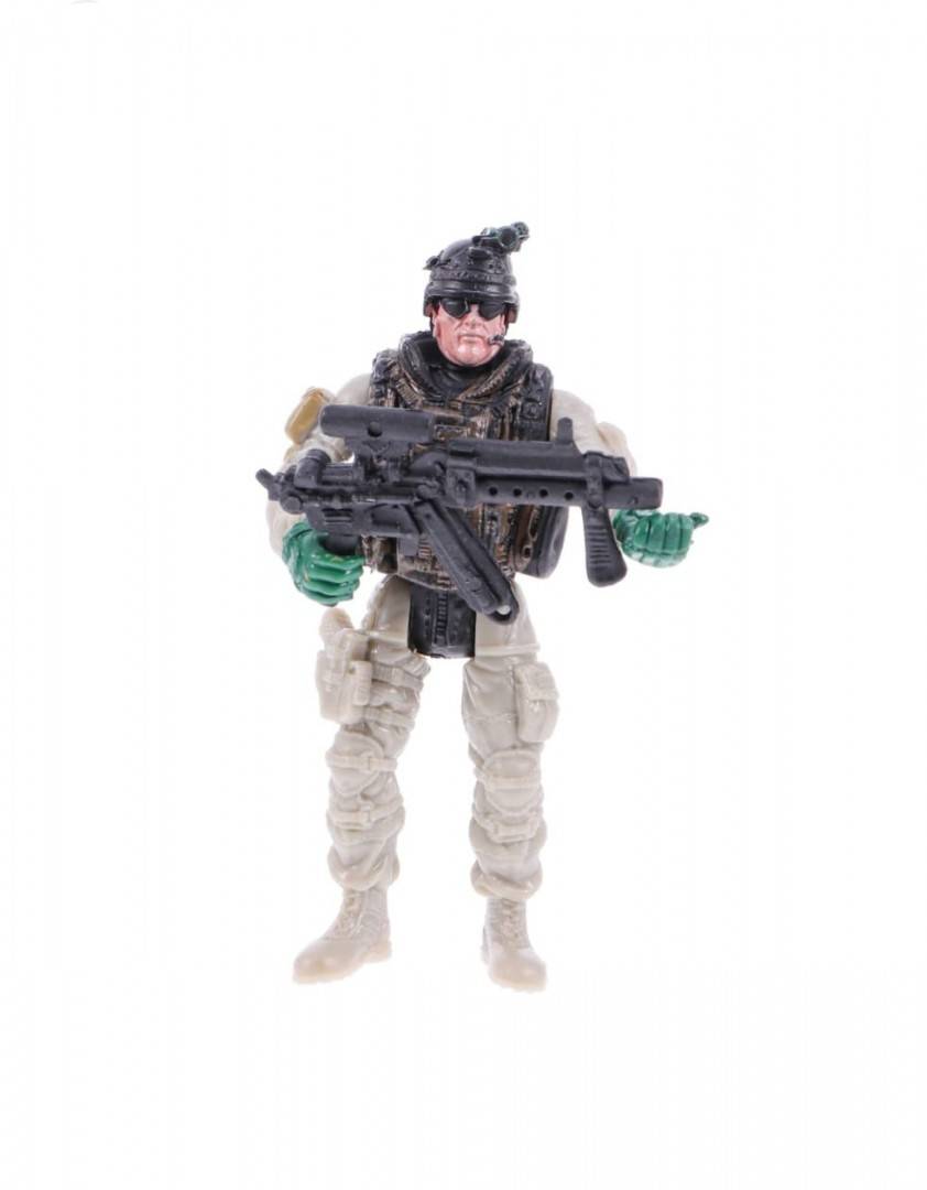Figurina Soldat cu pusca, 2 accesorii, gri, 9.5 cm