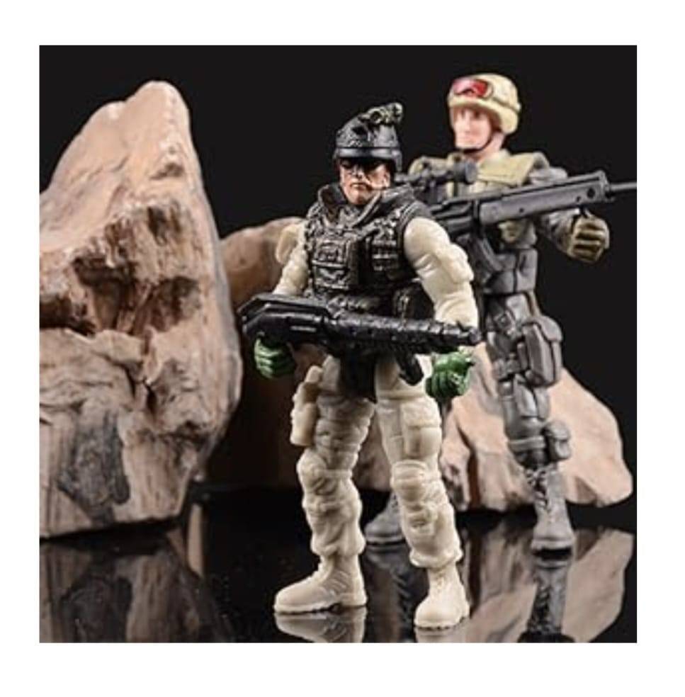 Figurina Soldat cu pusca, 2 accesorii, gri, 9.5 cm